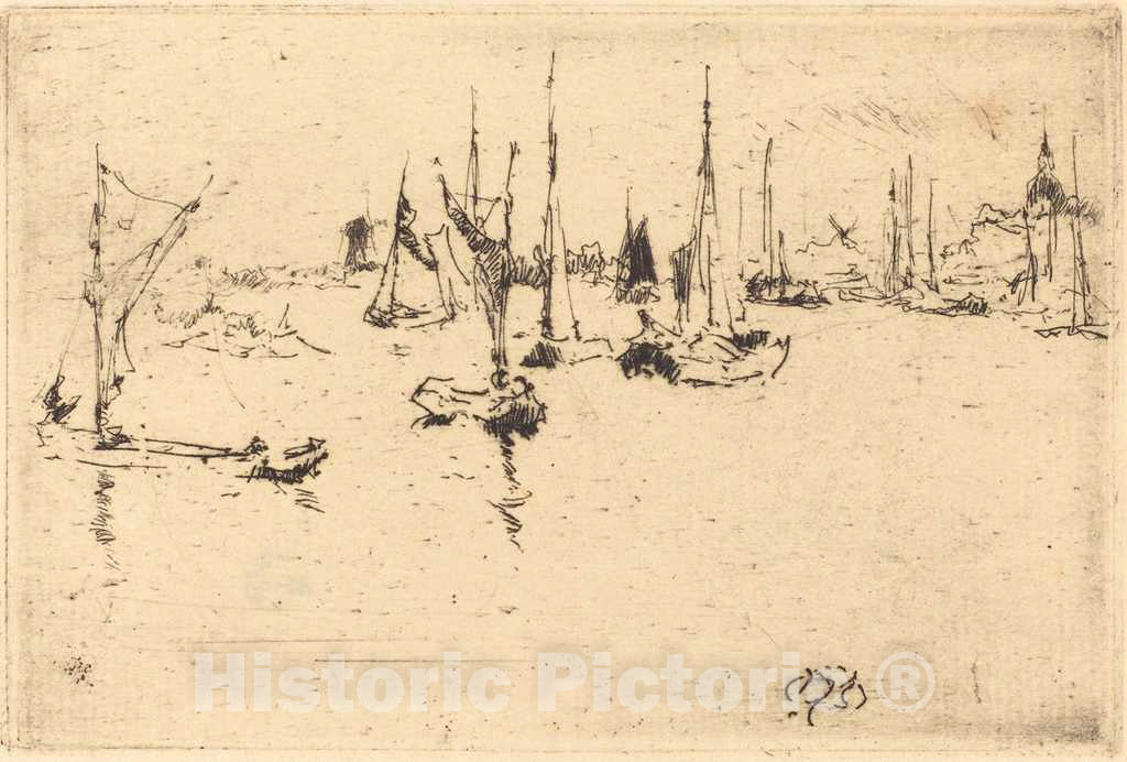 Art Print : James McNeill Whistler, Boats, Dordrecht, 1884 - Vintage Wall Art