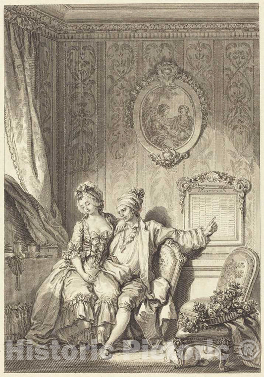 Art Print : Dambrun After Fragonard, Le calendrier des viellards - Vintage Wall Art
