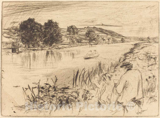 Art Print : James McNeill Whistler, Sketching, No.I, 1861 - Vintage Wall Art