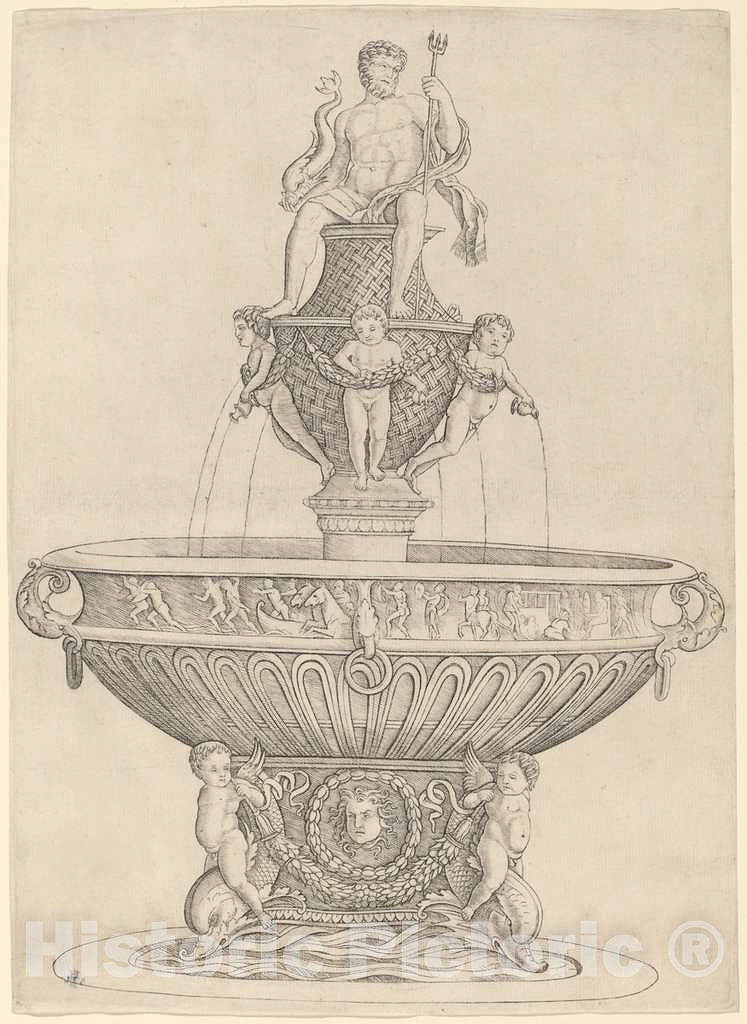 Art Print : Zoan Andrea, Fountain with Statue of Neptune, c.1483 - Vintage Wall Art