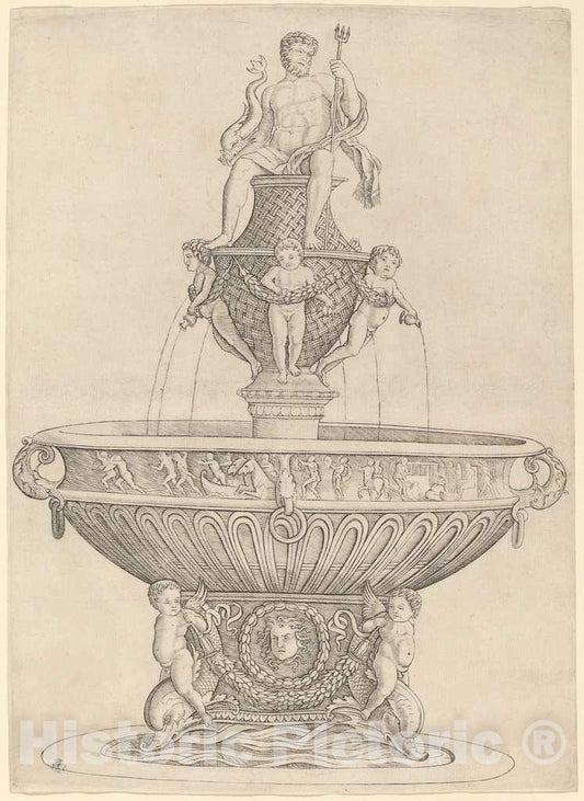 Art Print : Zoan Andrea, Fountain with Statue of Neptune, c.1483 - Vintage Wall Art