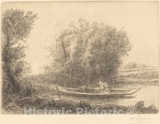 Art Print : Alphonse Legros, Bend in The River (Un Coin de Riviere) - Vintage Wall Art