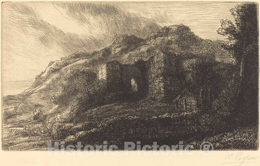 Art Print : Alphonse Legros, Ruins of a Chateau (Les ruines du Chateau) - Vintage Wall Art