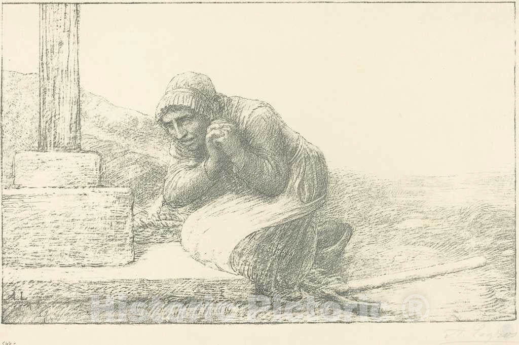Art Print : Alphonse Legros, at The Foot of The Cross (Au pied de la Croix) - Vintage Wall Art