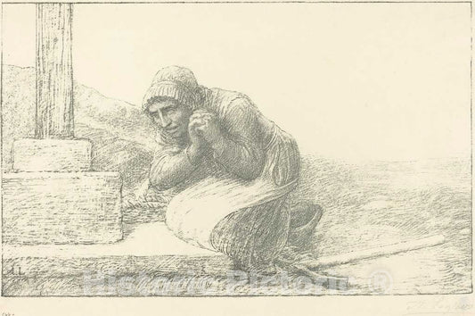 Art Print : Alphonse Legros, at The Foot of The Cross (Au pied de la Croix) - Vintage Wall Art