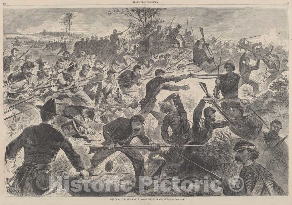 Art Print : Homer, The War for The Union, 1862 - A Bayonet Charge, 1862 - Vintage Wall Art
