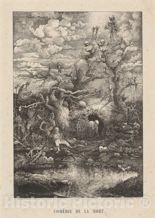 Art Print : Rodolphe Bresdin, The Comedy of Death, 1854 - Vintage Wall Art