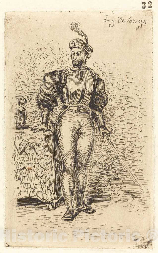 Art Print : EugÃ¨ne Delacroix, A Man with Weapons (Un Homme d'armes), 1833 - Vintage Wall Art