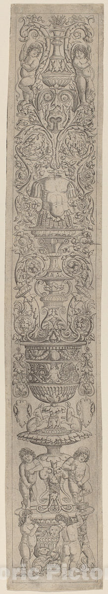 Art Print : Pietro Birago and Zoan Andrea, Ornament Panel: Four Children with a Cat and a Dog, c.1510 - Vintage Wall Art