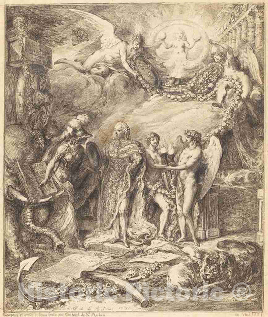 Art Print : Gabriel Jacques de Saint-Aubin, Allegorie sur la Mariage du Comte de Provence, 1771 - Vintage Wall Art