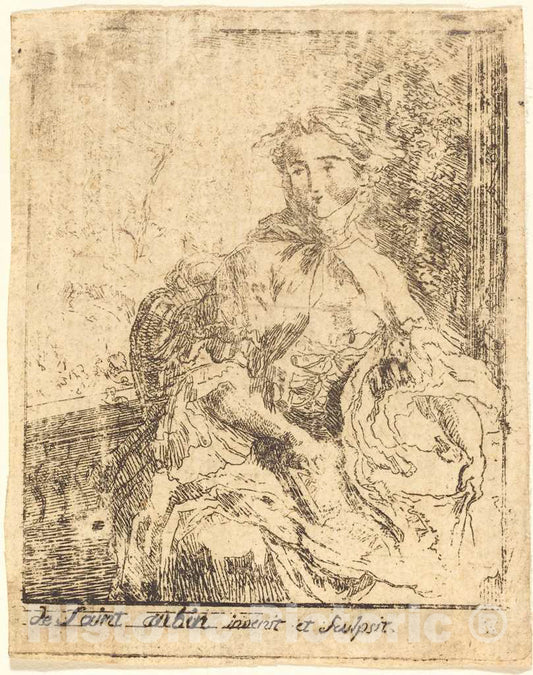 Art Print : Gabriel Jacques de Saint-Aubin, Young Woman on The Terrace (La Jeune Femme a la terrasse) - Vintage Wall Art