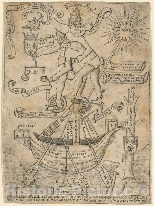 Art Print : Allegory of The Emperor and The Pope, c. 1495 - Vintage Wall Art