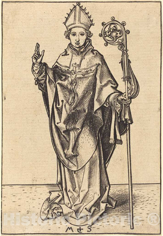 Art Print : Martin Schongauer, A Bishop, c.1485 - Vintage Wall Art