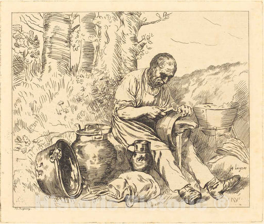 Art Print : RÃ©gamey After Alphonse Legros, The Tinker (Le retameur) - Vintage Wall Art