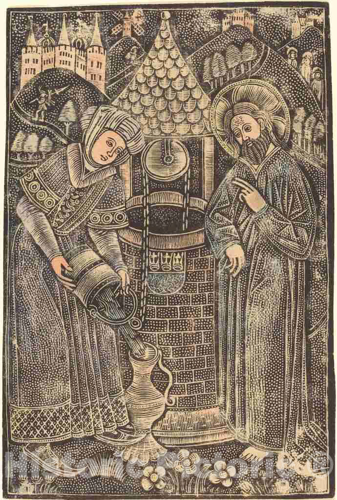 Art Print : Christ and The Woman of Samaria, c. 1470 - Vintage Wall Art