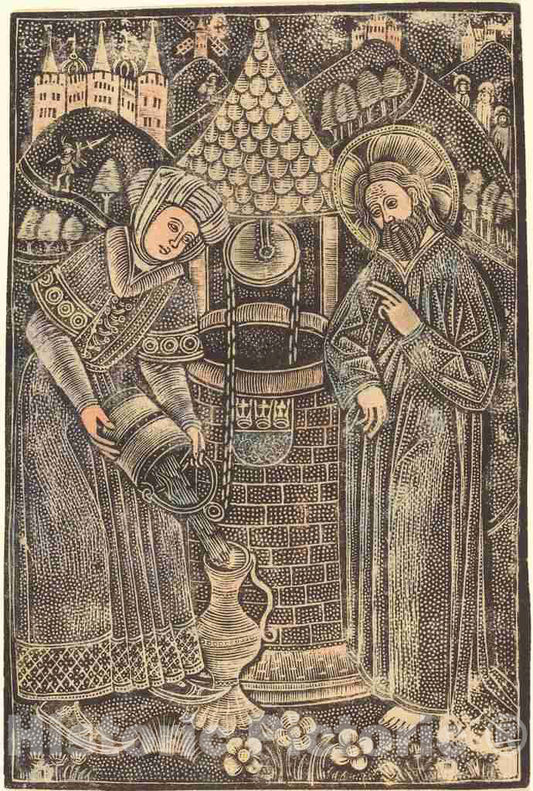Art Print : Christ and The Woman of Samaria, c. 1470 - Vintage Wall Art