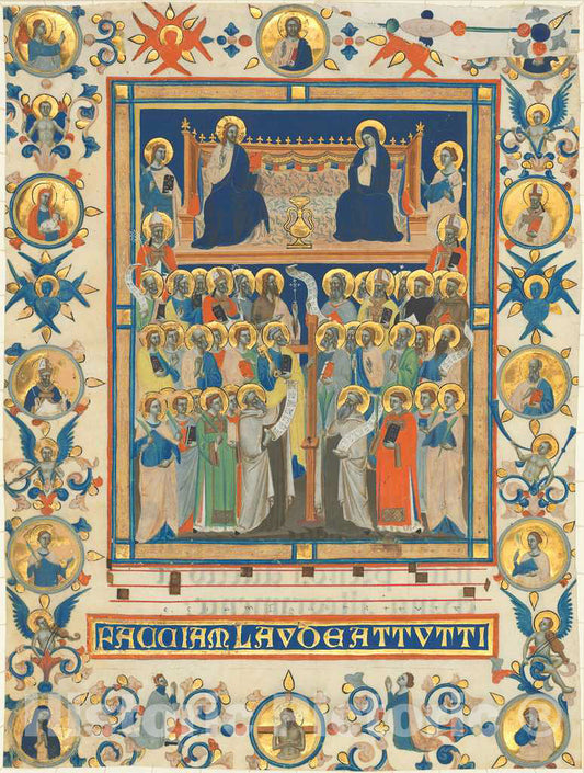Art Print : Christ and The Virgin Enthroned with Forty Saints, c. 1340 - Vintage Wall Art