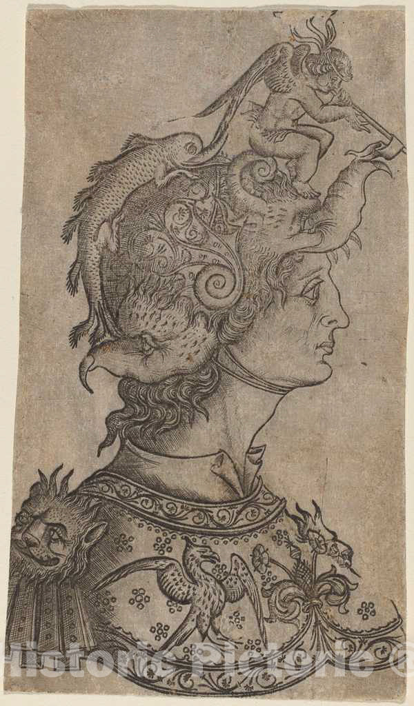 Art Print : Man in a Fantastic Helmet, c.1475 - Vintage Wall Art