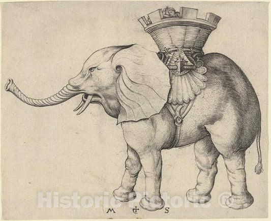 Art Print : Martin Schongauer, Elephant, c.1485 - Vintage Wall Art
