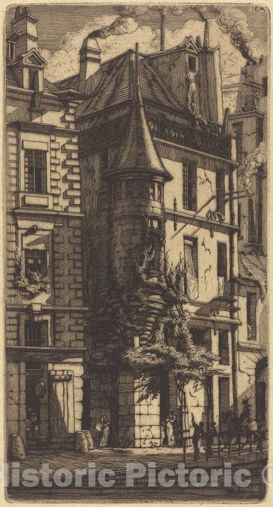 Art Print : Charles Meryon, Tourelle de la Rue de la TixÃ©randerie, Paris (House with a Turret, Weavers' Street, Paris), 1852 - Vintage Wall Art