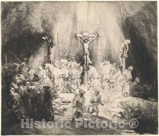 Art Print : Rembrandt, Christ Crucified Between The Two Thieves (The Three Crosses), 1653 - Vintage Wall Art