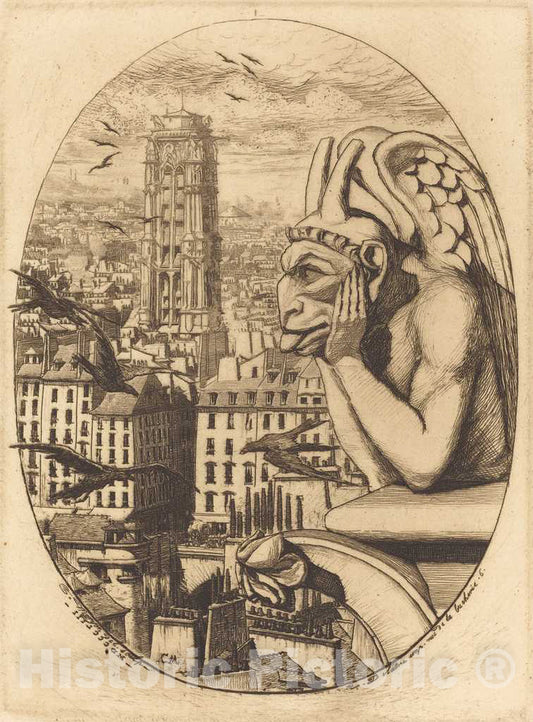 Art Print : Charles Meryon, Le stryge (The Vampire), 1853 - Vintage Wall Art