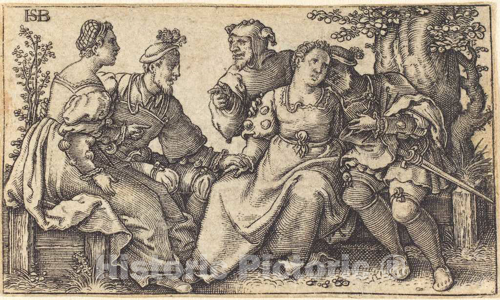 Art Print : Hans Sebald Beham, Two Loving Pairs with Clown - Vintage Wall Art