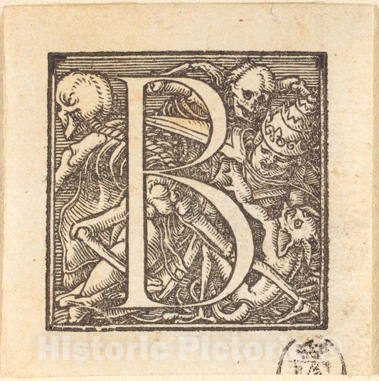 Art Print : Hans Holbein The Younger, Letter B - Vintage Wall Art
