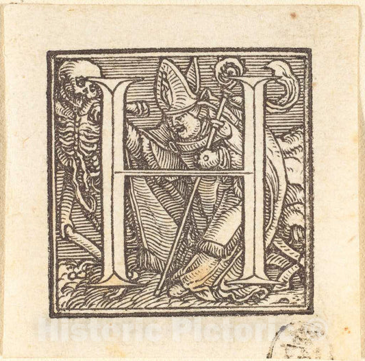 Art Print : Hans Holbein The Younger, Letter H - Vintage Wall Art