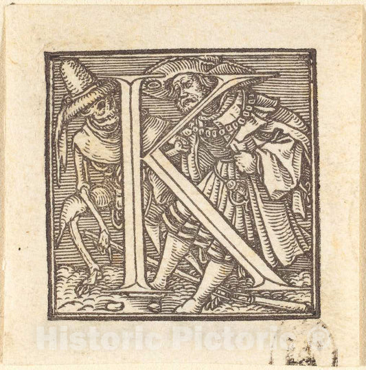 Art Print : Hans Holbein The Younger, Letter K - Vintage Wall Art