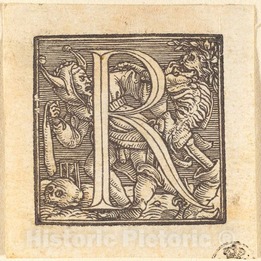 Art Print : Hans Holbein The Younger, Letter R - Vintage Wall Art