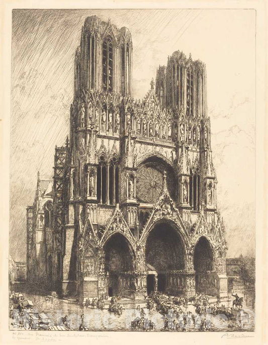 Art Print : Auguste LepÃ¨re, Reims Cathedral (Cathedrale de Reims), 1911 - Vintage Wall Art