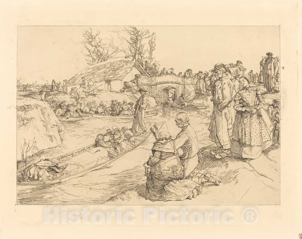 Art Print : Auguste LepÃ¨re, Burial in The Vendeen Marsh (Un enterrement Dans le Marais Vendeen), 1901 - Vintage Wall Art