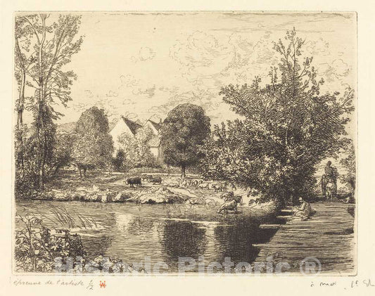Art Print : Auguste LepÃ¨re, Old Foot-Bridge, Banks of The Small Morin (Vieille passerelle, bords du Petit Morin), 1915 - Vintage Wall Art