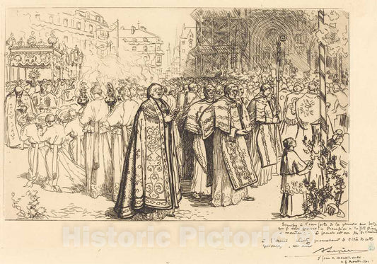Art Print : Auguste LepÃ¨re, Return of The Procession to Nante Cathedral (Rentree de la Procession a la Cathedral de Nantes), 1901 - Vintage Wall Art