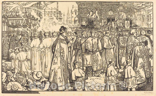 Art Print : Auguste LepÃ¨re, Corpus Christi Procession at Nantes (Procession de la Fete Dieu a Nantes), 1901 - Vintage Wall Art
