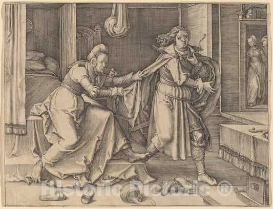 Art Print : Lucas Van Leyden, Joseph Escaping Potiphar's Wife, 1512 - Vintage Wall Art