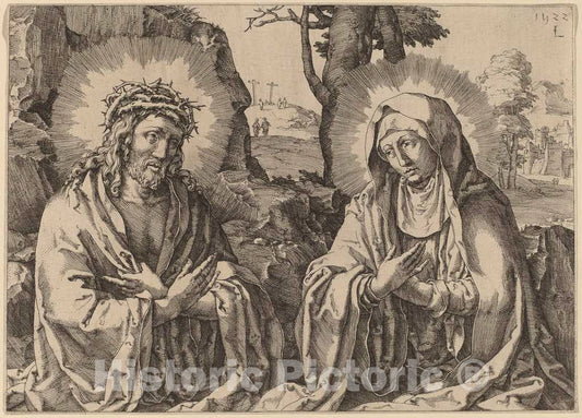 Art Print : Frisius After Leyden, The Savior and The Virgin - Vintage Wall Art