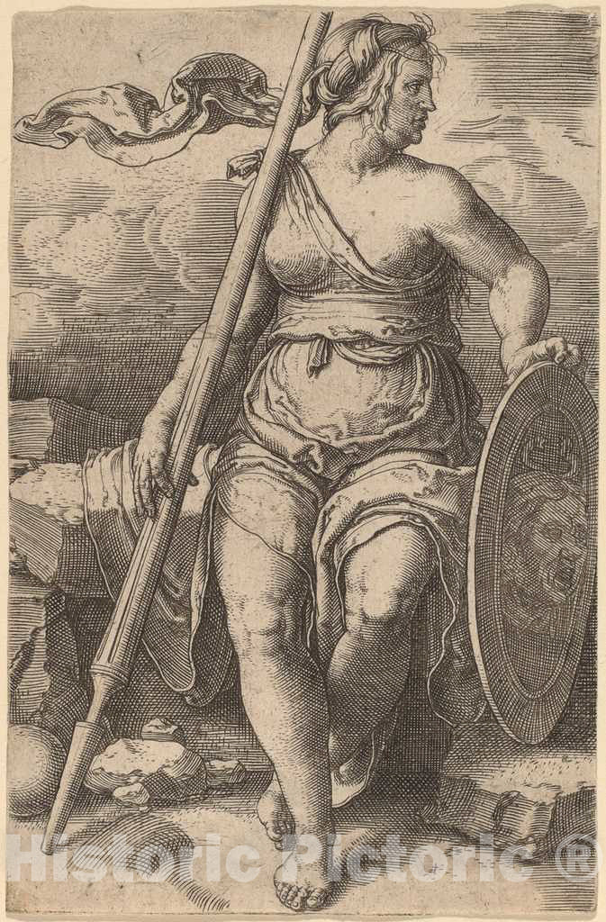 Art Print : Lucas Van Leyden, Pallas Athene, c. 1530 - Vintage Wall Art