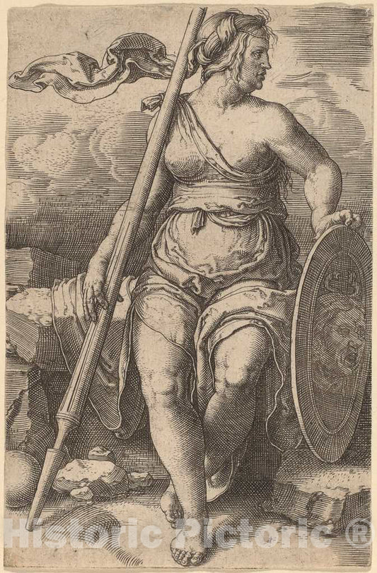 Art Print : Lucas Van Leyden, Pallas Athene, c. 1530 - Vintage Wall Art