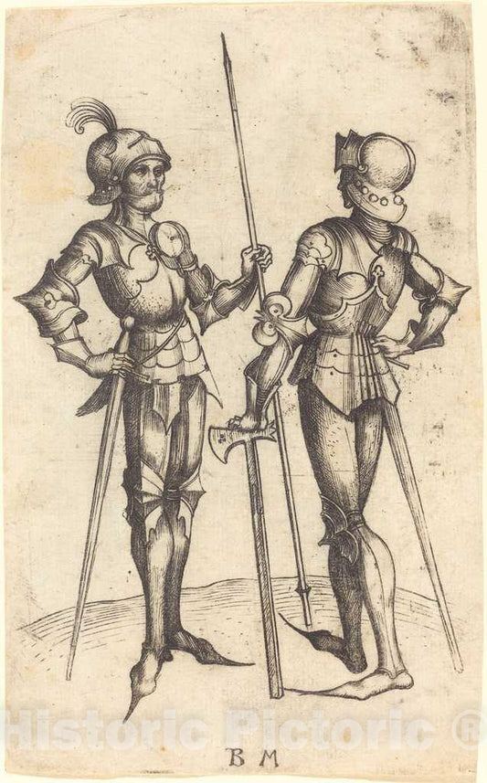 Art Print : Two Men in Armour, c.1485 - Vintage Wall Art