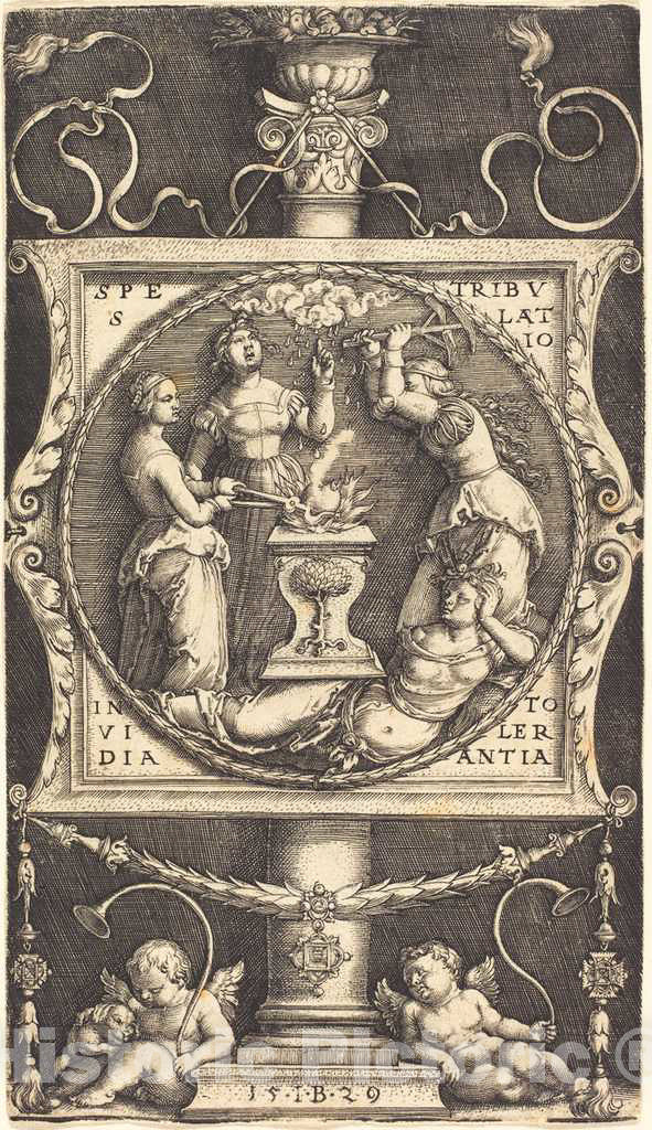 Art Print : Emblem with Hope, Tribulation, Envy, and Tolerance, 1529 - Vintage Wall Art