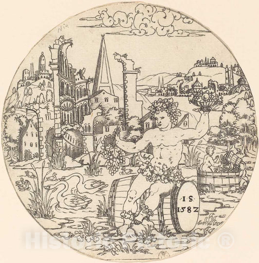 Art Print : Bacchus Seated in a Landscape, 1582 - Vintage Wall Art