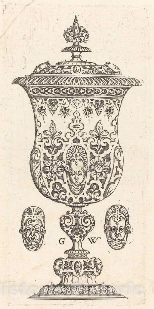 Art Print : Georg Wechter I, Goblet with Two Masques on lid, 1579 - Vintage Wall Art