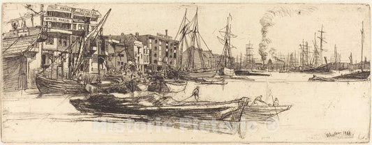 Art Print : James McNeill Whistler, Thames Warehouses, 1859 - Vintage Wall Art