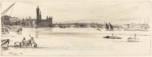 Art Print : James McNeill Whistler, Old Westminster Bridge, 1859 - Vintage Wall Art