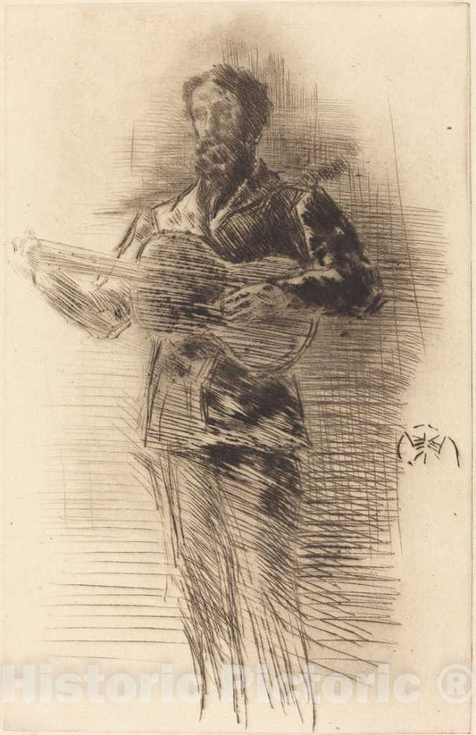 Art Print : James McNeill Whistler, The Guitar Player, 1875 - Vintage Wall Art