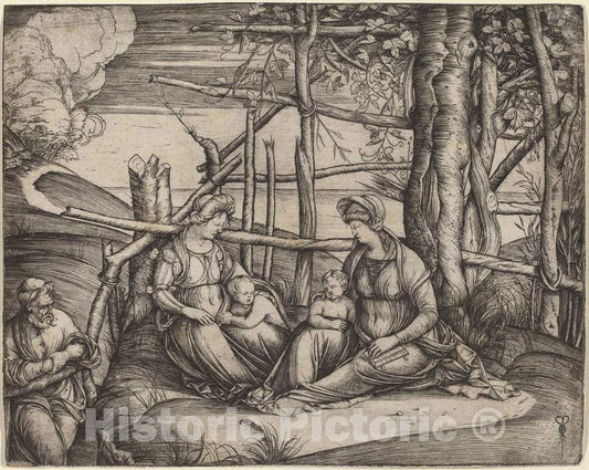 Art Print : Jacopo de' Barbari, Holy Family with Saint Elizabeth and The Infant Saint John The Baptist, c.1500 - Vintage Wall Art