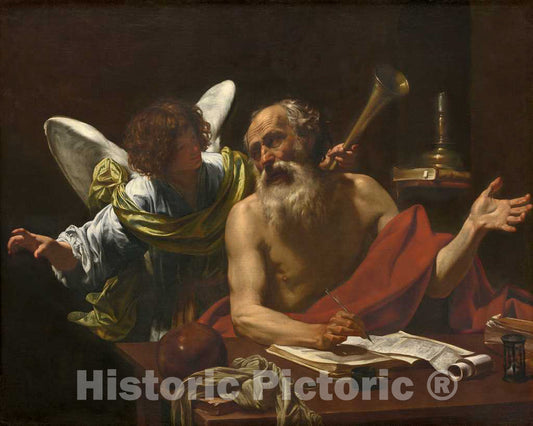 Art Print : Simon Vouet, Saint Jerome and The Angel, c.1624 - Vintage Wall Art