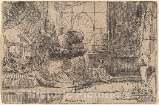 Art Print : Rembrandt, The Virgin and Child with The Cat and Snake, 1654 - Vintage Wall Art